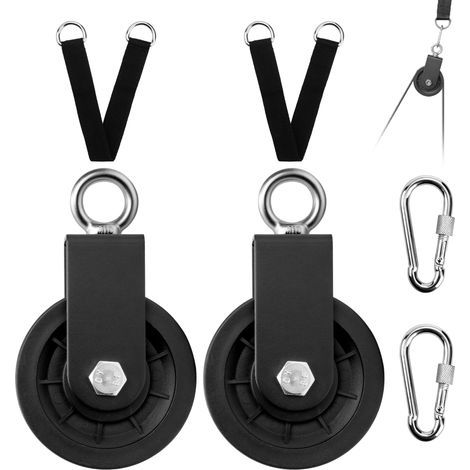 Jeu 88 mm Roulement Poulie Nylon,Charge Maximale de 150 kg,Roue Universelle,Poulie Musculation avec Support de Fixation en U,Sangle de Suspension et Mousqueton pour Câble Machine,Gym équipement (1/5)