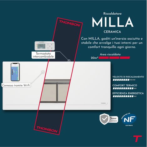 Radiatore elettrico Thomson MILLA WiFi inerzia secca ceramica 2000W
