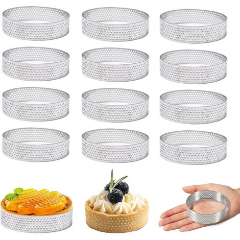 12 Cercle à pâtisserie, Acier inoxydable, 6 cm, Perforé, Moule à tarte, Pour dessert (1/5)