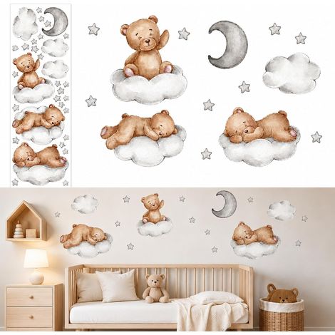 Star, Moon, and Teddy Bear Wall Stickers, Removable PVC Children's Wall Decals for Baby's Room, Wall Decoration for Boys and Girls, Wardrobe, Walls, and Children's Bedrooms (1/5)