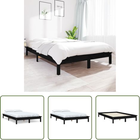 The Living Store Massivholzbett Schwarz 180x200 cm Kiefer - Holzbett - Massivholzbette - Doppelbett - Boxspringbetten - Kiefernbett (1/5)