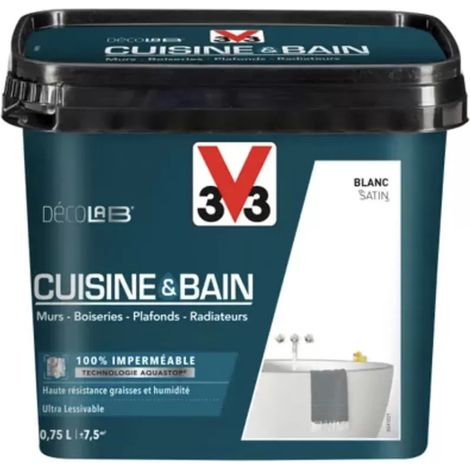 Peinture 100% imperméable Cuisine & bain V33 DécoLAB Blanc 0,75 L