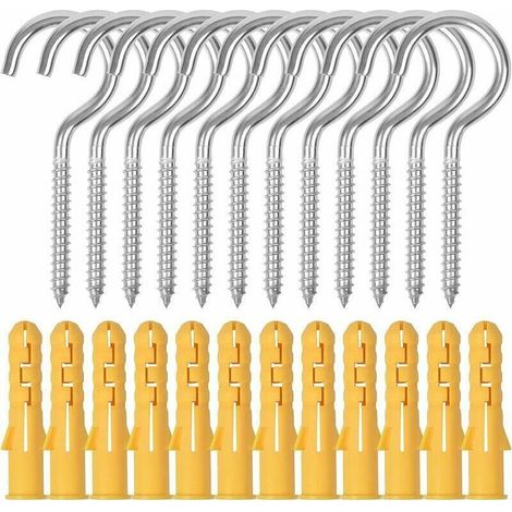 12pcs Grand Crochet à Oeil Visser, M6 X 90mm Crochets Piton à Visser en Acier Inoxydable, Crochets à Vis de Plafond à Vis avec Tubes D'extension Pour Paniers Suspendus, Tasses, Mur, Jardin (A) (1/4)