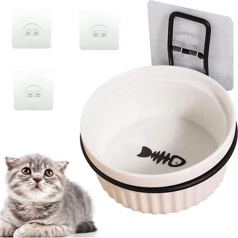 Comedero colgante para mascotas: 1 cuenco para agua y comida para tu gato, comedero fijo. (1/5)