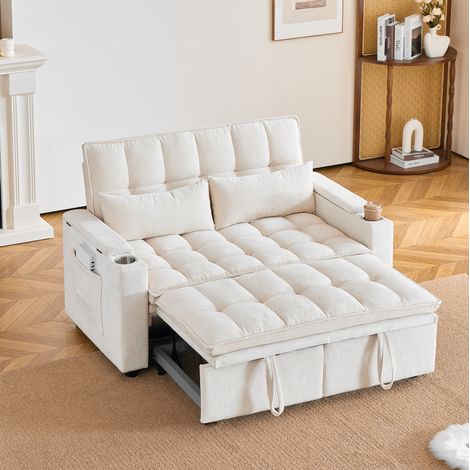 Sofá cama convertible 3 en 1 142 x 89 x 89 cm de chenilla beige con almacenaje - CHICFURN (1/5)