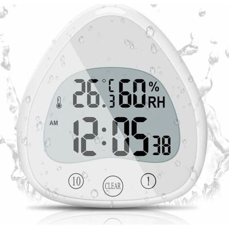 Badezimmeruhr, LCD-Digitalwecker mit wasserdichter Touch-Duschuhr, wasserdichten Timern, Thermometer, tragbare Displayuhr mit Saugnapf zum Kochen, Lernen (1/5)