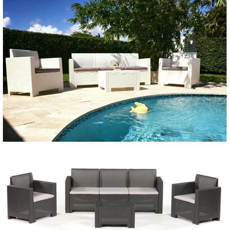 Divano tre sedute con Poltrone e Tavolino / Salotto / Salottino per Esterno / Arredo Giardino - Mod. Kansas 3 Antracite