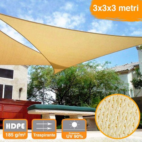 Vela Telo Parasole 3x3mt Tenda Triangolare Ombreggiante Giardino in HDPE Beige (1/4)