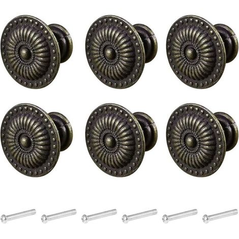 Boutons de Meubles, 6 Pièces Boutons de Tiroir,Bouton D'armoire Vintage, pour Commode Armoires de Cuisine Style Bronze (Bronze)