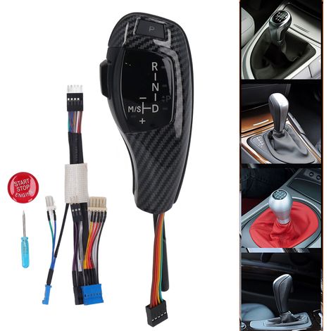 Fahrzeugmodifikationen: Elektronischer LED-Gangwahlschalter und roter Startknopf, kompatibel mit strukturierten Carbonfaser-Felgen von BMW E38, E39 und E53 (Linkslenker). (1/5)