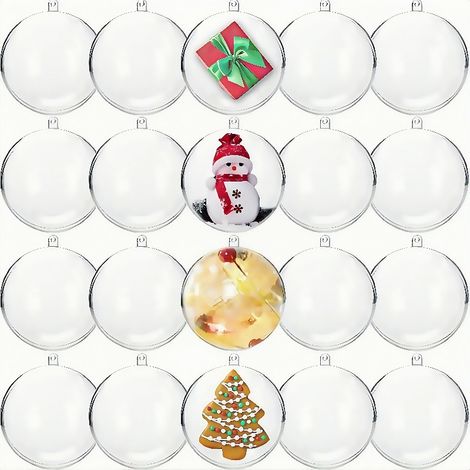Decorative Christmas balls, round transparent acrylic, perfect for decorating Christmas trees, 8 cm, 20 balls per pack. (1/4)