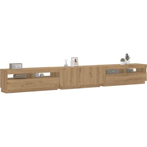 vidaXL Mueble de TV luces LED madera roble artisan 300x35x40 cm (1/5)