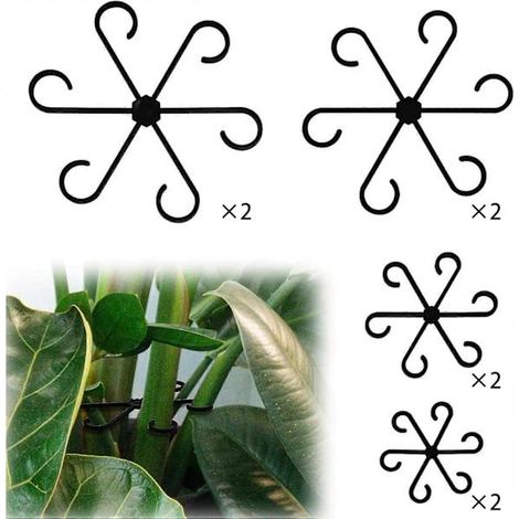 Ensemble de 8 supports pour plantes d'intérieur, supports en plastique réutilisables avec crochets pour fixer les tiges des plantes, tuteur de support pour plantes (noir).