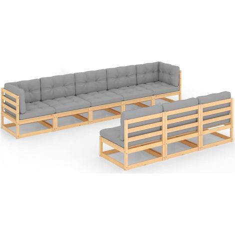 Muebles de jardín 8 pzas y cojines madera maciza pino vidaXL (1/5)