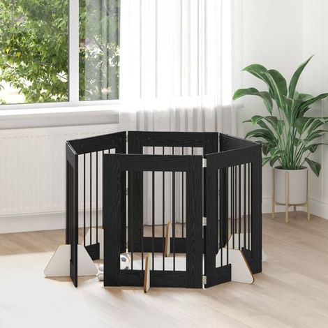 Porte pour chien avec cadre de support, ensemble de 6 pièces, chêne noir, 60 x 80 cm