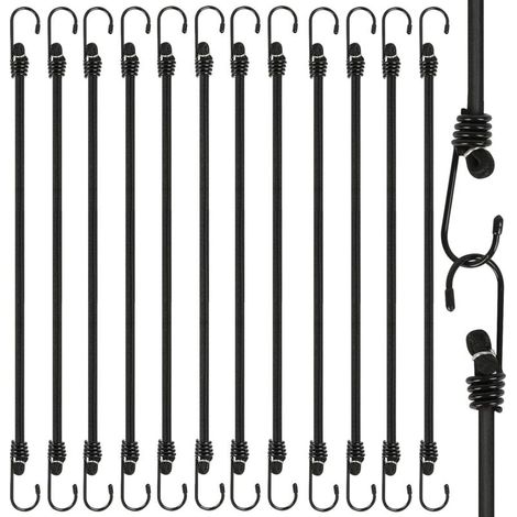 12 Pieces Bungee Cords with Hooks 30 CM Hook for Bungee Cord 8mm Black Elastic Expander Elastic Bungee Cord for Luggage Roof Bars Camping Tarps (1/5)