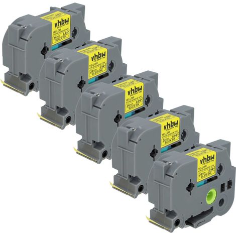 vhbw 5x Label Tape compatible with Brother PT 2480, 2470, 2500PC, 2600 Label Printer 8m x 24 mm, Black on Yellow, plastic, Extra Strong, Laminated (1/5)