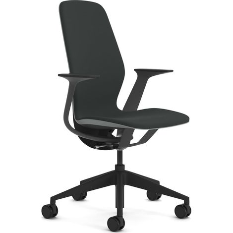 Chaise Ergonomique Réglable en Hauteur, Coque Platinum Solid/Merle Plastique et Revêtement Poivre (1/5)