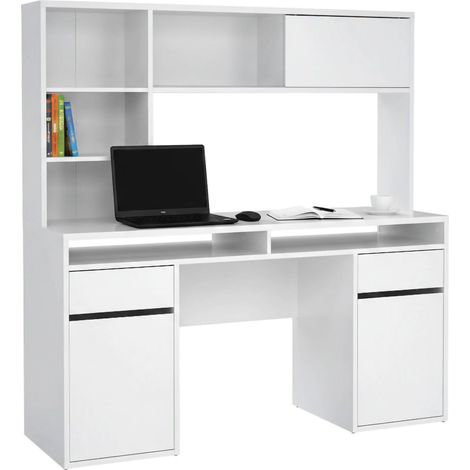 Dmora - Schreibtisch Ambrenti, Mehrzweckschreibtisch, Bürotisch für PC, Eckschreibtisch, 149x48 h156 cm, Glänzendes Weiß