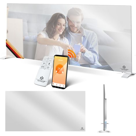 KESSER® Infrarotheizung, Spiegelheizung Energiesparend 2in1 Standgerät & Wandmontage, Elektroheizung mit Erkennung Offener Fenster + Fernbedienung, App-Steuerung, 600W