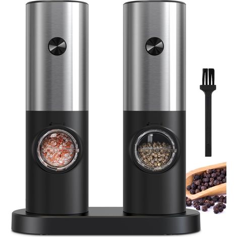 Moulin à sel et à poivre électrique à piles, mouture réglable, avec support, broyage automatique et lumière LED pour grillades.-AquaForge (1/5)