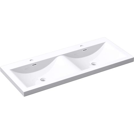 Mai & Mai – Vasque à encastrer blanche 2 vasques 120x48x12 cm – Rectangulaire en résine synthétique – Avec trop-plein pour salle de bains moderne - Col03