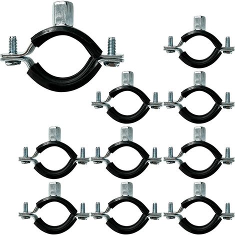 Lot de 10 colliers de serrage pour tuyaux 32 mm, plage 31–36 mm, métal galvanisé avec garniture en caoutchouc, filetage M8/M10, vis M6, pour plomberie, chauffage et tubes PPR (1/5)