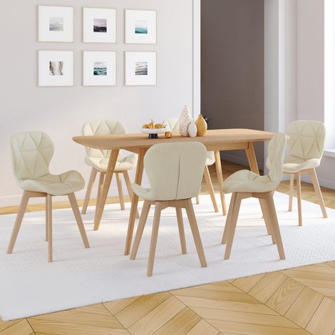 Lote de 6 sillas de comedor ROBINE de tela beige (1/5)