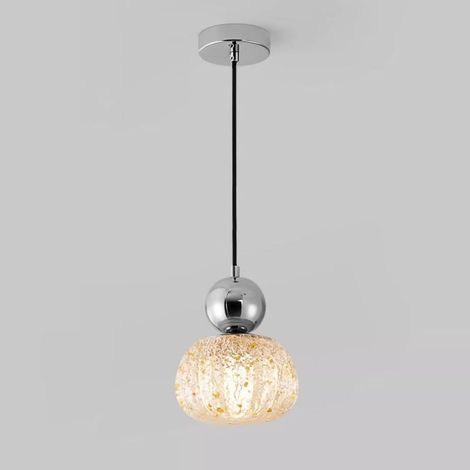 Lampe suspendue en forme de citrouille, suspension boule en métal chromé avec abat-jour en résine, plafonniers de chevet, douille G9, suspensions décoratives pour chambre d’enfant, lustre minimaliste