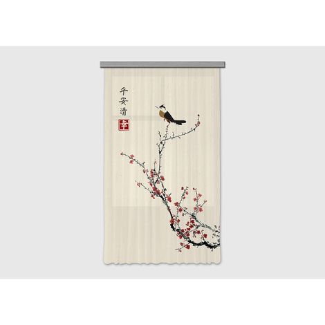Voilage arbre japonais avec oiseau - 1 pièce - L 140 cm x H 245 cm (1/5)