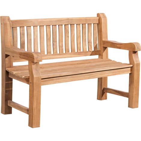 Banc de jardin dossier à lattes droites 120 cm en bois de teck avec accoudoirs 100007970