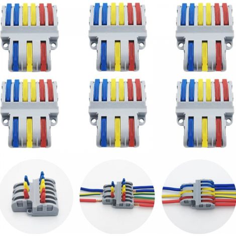 Bornes de Connexion, 6 Pcs Connecteur Electrique Rapide, Connecteurs de Fils Compacts SPL-63 (3 in 6 out) (1/4)