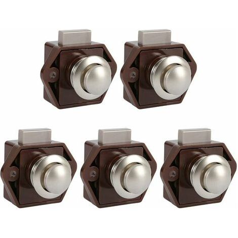 Serrure à bouton-poussoir sans clé pour porte de placard, loquet à bouton pour camping-car, caravane, meubles épais (marron)