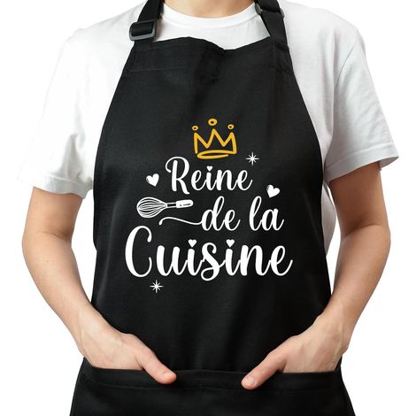 Tablier Cuisine Femme Personnalisé Noir, Réglable Tablier de Cuisine Personnalisé Humour Drole Barbecue Bbq Coton Rigolo Cadeau Fête des Mères Saint Valentin Maman (1/5)