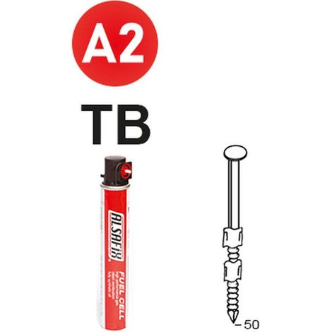 2 200 Pointes Annelées Inox Tête Bombée en Bande 20° (Pack) - 2.9x50 mm + 2 Cartouches de Gaz Rouge - D-Work