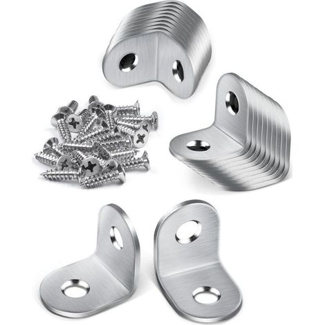Lot de 20 supports métalliques, supports de fixation 20 x 20 mm, supports de fixation à 90 degrés, supports en acier inoxydable, petits supports métalliques pour la fixation de meubles en bois (1/4)