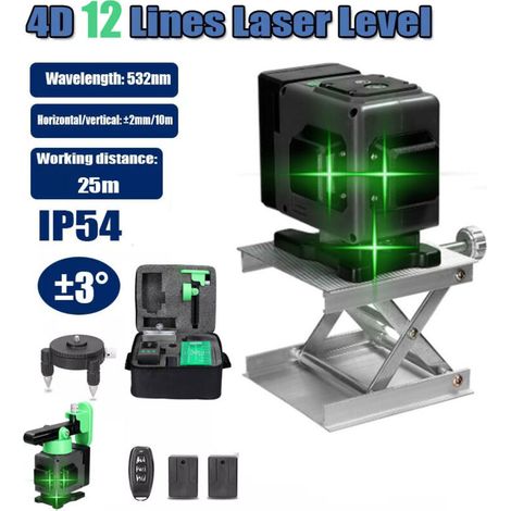 360° x 3 Green Laser Level, Self-levelling Construction Site Laser Level with Vertical and Horizontal Cross Lines, IP54, with Protective Bag and 2x Batteries, Black (1/5)