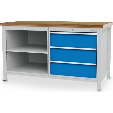 Kastenwerkbank Breite 1500 mm, R24-24, 3 x Schublade, 2 x Fachboden Maße in mm (BxTxH): 1500 x 750 x 859 (1/4)
