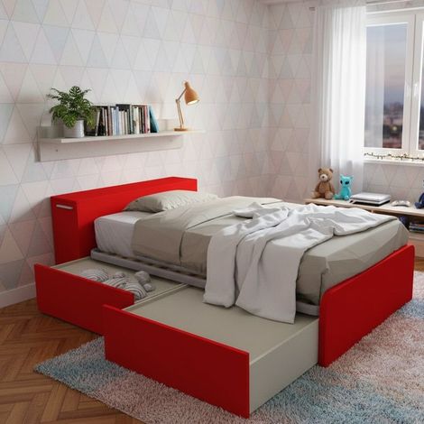 Letto una piazza e mezza 120x190 con contenitore - Ideale per camerette - Rosso