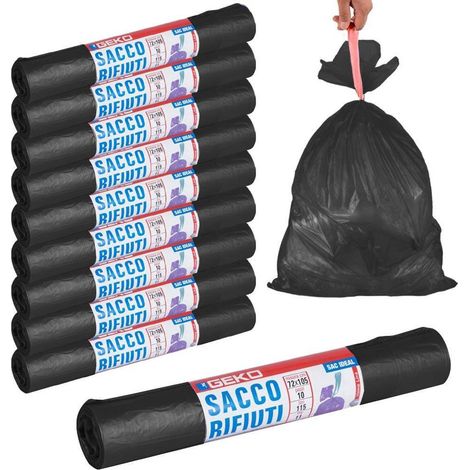 Rolles De Sacs à Ordures 115lt 72x105cm Fermeture Avec Verrou Noir (1/4)
