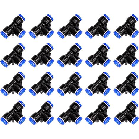 20 Pièces 12mm Connecteur Pneumatique, 3-Way Tee Raccords Push To Connect Raccord Rapide Air Comprimé, Raccords Rapides de Tube 3 Ways Tube Connect Push Fit Push Lock T en Plastique (PE-12) (1/5)