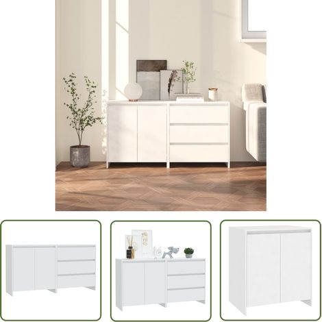 The Living Store 2-tlg. Sideboard Weiß Holzwerkstoff - Schrank - Sideboard - Wohnzimmermöbel - Weißes Sideboard - Holzmöbel (1/5)