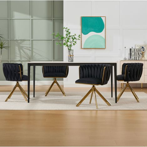 Poltrona girevole in velluto nero 56 x 50 x 70 cm, seduta 43 cm, portata 150 kg (1/5)