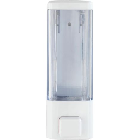Distributeur de désinfectant et de Savon Blanc, Distributeur Mural hygiénique pour désinfectant, Savon Liquide etc., Fixer sans percer, capacité : 320 ML, 6x18,5x7,5cm, matière Plastique (1/5)