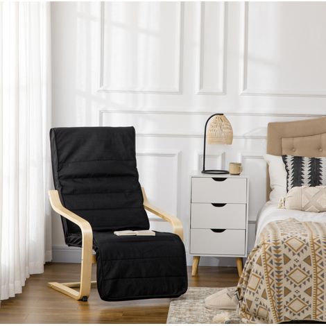 Sillón relax con reposapiés ajustable, efecto lino, negro HAVRYA (1/5)