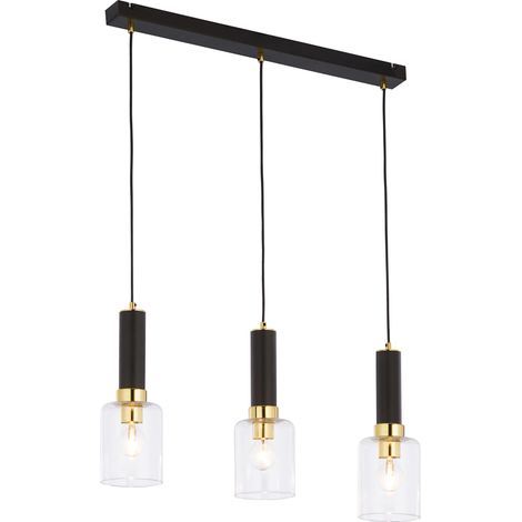 Lampada sospesa nero-oro 70cm 3 vetro E27 Tuluza Jupiter