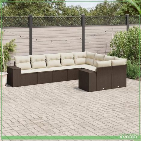 Salon de jardin - 7291712418518 - 9 pièces modulable - Résine tressée marron - Coussins déhoussables anti-UV (1/5)