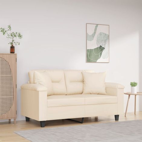 Canapé-Sofa 2 places avec oreillers beige 120 cm tissu microfibre (1/5)