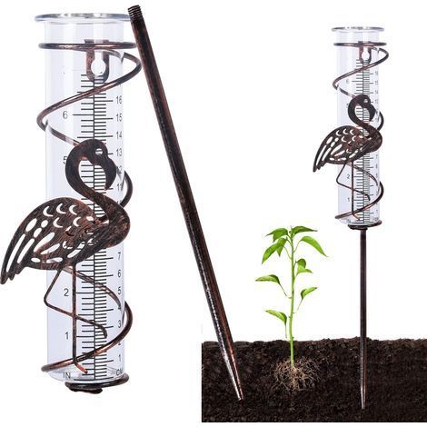 Pluviomètre, Pluviomètres en Verre avec Piquet en Métal, Pluviomètre Décoration en Fer Forgé, Outil de Mesure des Précipitations, Pluviomètre Décoratif pour Jardin, Cour, Extérieure (Flamant) (1/5)