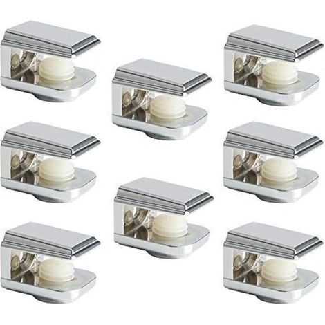 Support Étagère Verre Support d'Étagère Réglable et Adaptable d'Épaisseur de 5-8MM pour Salle de Bain, Fixation Murale à Vis, Finition Chrome Poli en Alliage de Zinc, 8 Pcs (1/4)